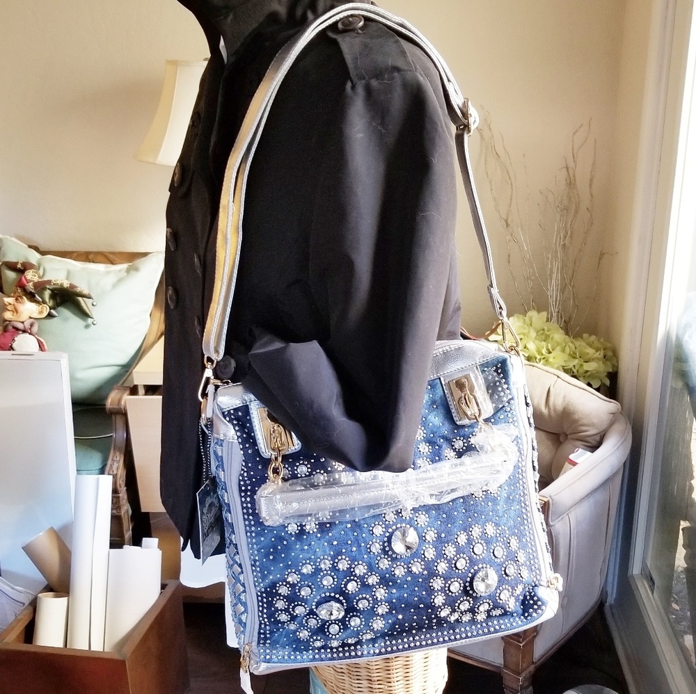Designer Denim Bling Shoulder/Crossbody Bag NWT - Picture 3 of 7